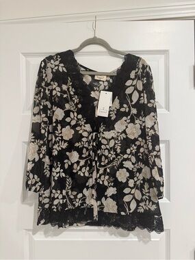 Ember Festival Black Floral Whimsigoth Lace-Trim Women's Toe Front Blouse